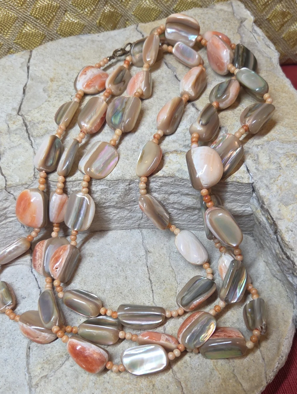 Vintage Pink And Peach Natural Shell Beaded Long Necklace - Women Jewelry